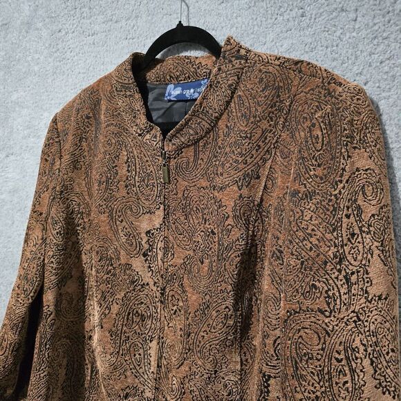 Susan Graver  Womens 2X Brown Black Paisley Floral Rayon‎ Blend Full Zip Jacket - Picture 2 of 9